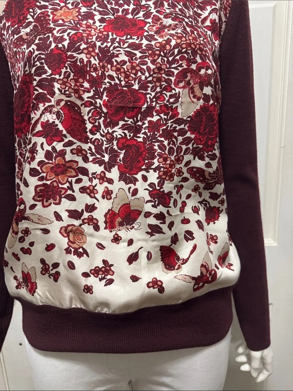 Tory Burch Red Floral Turtleneck Pullover Size Small